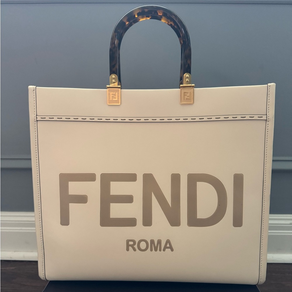 Fendi White and Tan Tote Bag